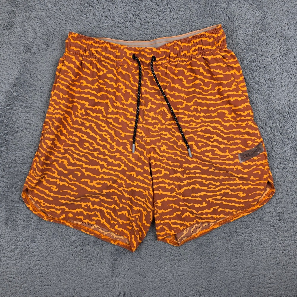 Legends Luka Shorts Mens Small Orange Brown Tiger Stripe 7" Unlined Performance
